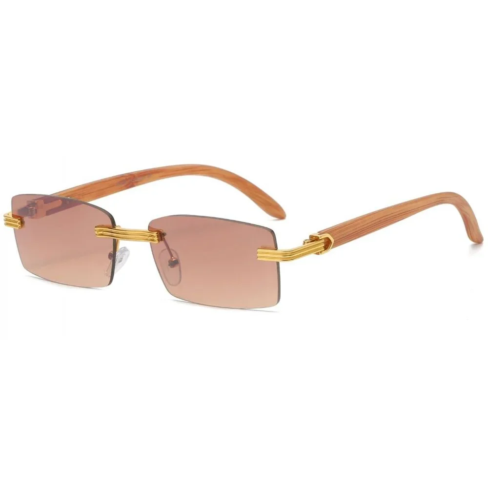 Men Sunglasses Brown Lens Square Gold Frame Street Wear Light Weight Lentes Smal